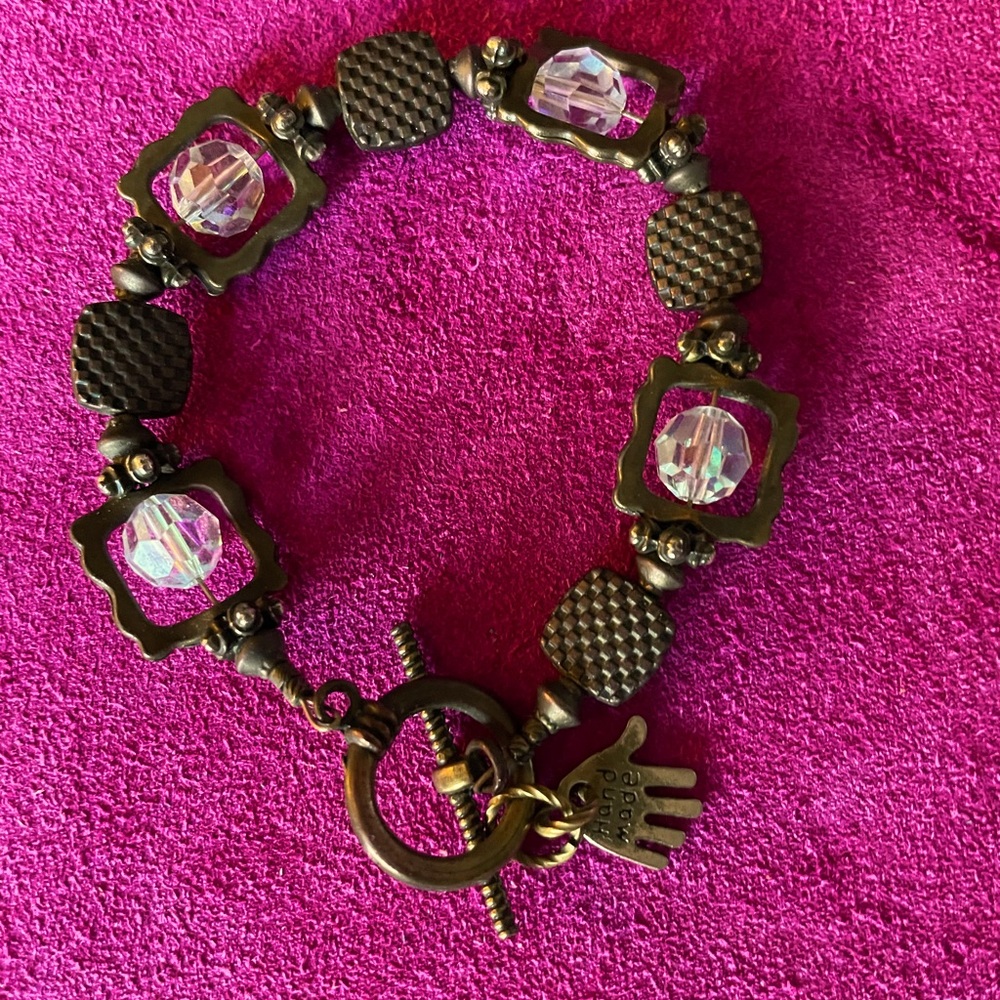 Handmade Bronze Bracelet with Clear Beads